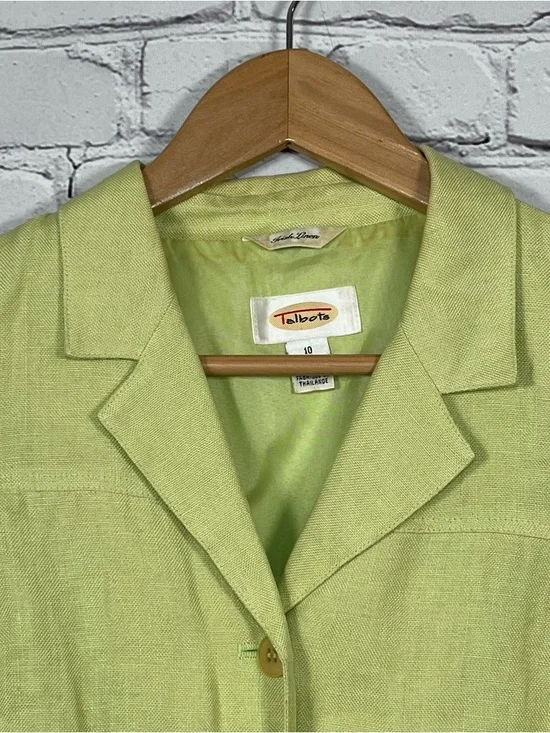 Talbots Lime Green Irish Linen Blazer Jacket Womens Size 10 Lightweight Vintage - Picture 3 of 10